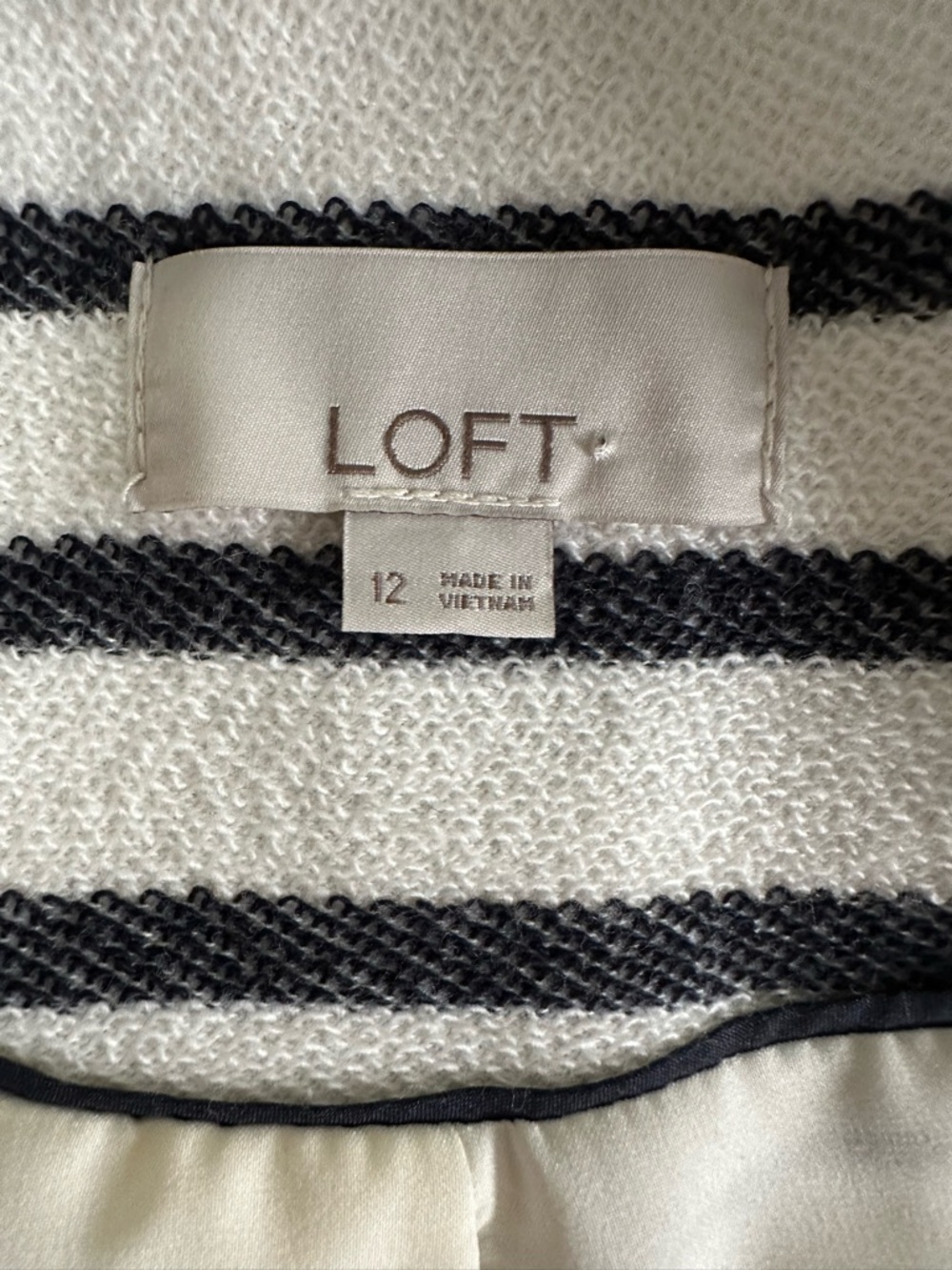 LOFT Striped Blazer Women Size 12 Navy White Knit Jacket Nautical Career Casual - Picture 7 of 8